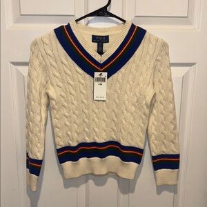 Ralph Lauren Kids Beige Cable Sweater Preppy NWT Sz Sm (8) Retail $145